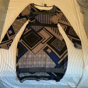 Geometric Print Long Sleeve Bodycon Dress
